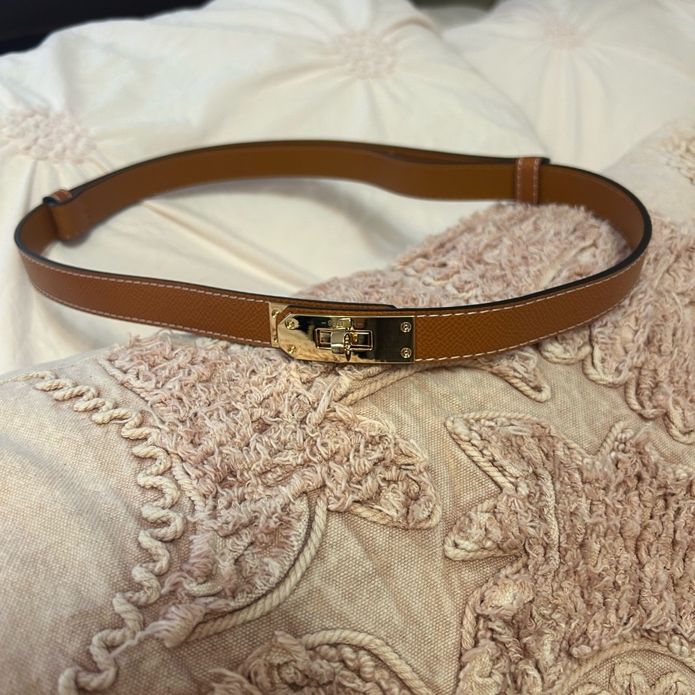 Brown faux Leather Belt with Gold Buckle